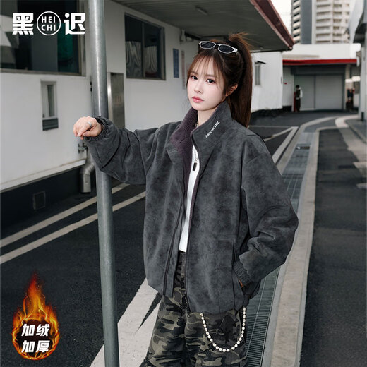 American retro distressed lapel leather jacket for men and women, loose casual motorcycle jacket, couple tops, gray velvet mountain carving L