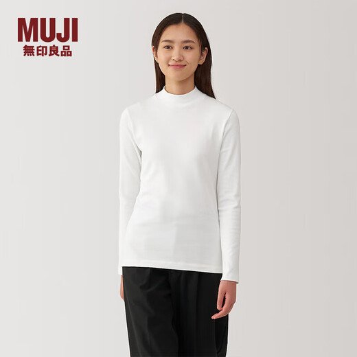 MUJI women's raised rib knit half turtleneck long-sleeved T-shirt base layer for winter BBD93C4A white S