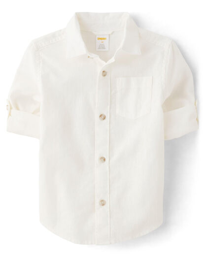 GYMBOReeGymboree Boys and Toddlers Long Sleeve Linen Button-Down Shirt, Solid White, 5T Solid White 5T