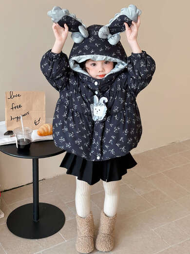 BALA suitable for girls white duck down jacket winter 2025 new children's thickened warm coat baby navy blue down jacket white duck down 90cm white duck down 110g