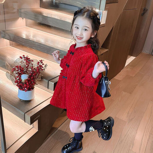 Girls Spring and Autumn Dresses 2025 New Children's Style Thickened Skirts Baby Girls Spring Princess New Year Skirts 118 Styles Spring and Autumn Ethnic Red 130