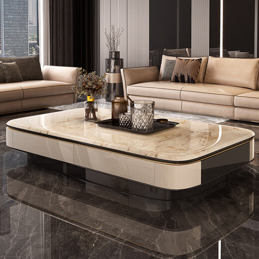 Aiyoushang light luxury high-end coffee table living room home Italian minimalist 2025 new tea table microcrystalline stone creative modern tea table A220 coffee table glass table + four drawers 140*80*40cm