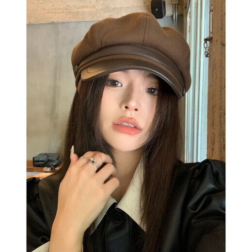 Haofanjie beret hat octagonal hat winter women's coffee color face small fashionable foreign style versatile painter hat autumn and winter new style leather buckle beret coffee color one size