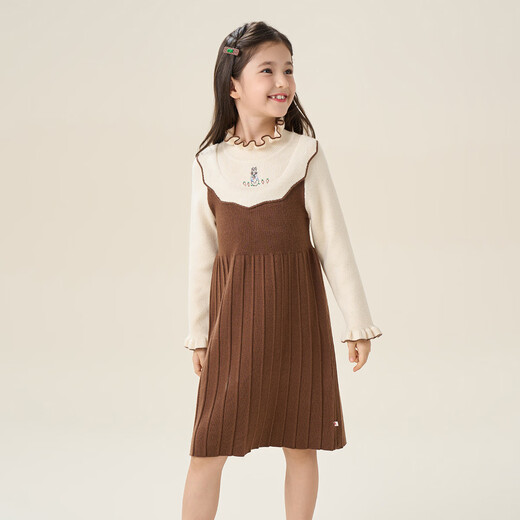 Montagut children's clothing girls' new fashionable fungus edge collar knitted skin-friendly soft and sweet careful machine embroidered classic dress