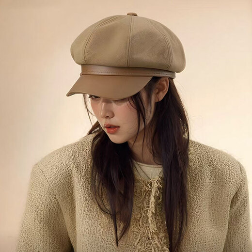 XINBUCKS Korean style beret women's four seasons literary British retro solid color octagonal hat ladies newsboy hat high appearance black one size fits 55-59CM