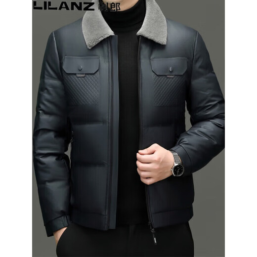 利郎（LILANZ）短款羽绒服男2025新款冬季绵羊毛领中年保暖加厚男士外套 黑色 FSM-2373 XL 180