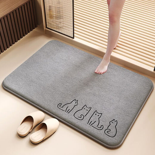 Jun Yuexi bathroom door mat water-absorbent non-slip bathroom thickened floor mat toilet carpet bathroom bath special door mat Cat's Afternoon Coral Velvet High Elastic Cotton 40cm*60cm Upgraded Thickening Fast Water Absorption 5.0