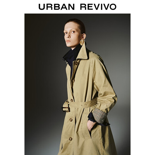 UR Zhong Chuxi's same style 2025 autumn new women's streamer style belt windbreaker jacket UWH150081 Khaki S