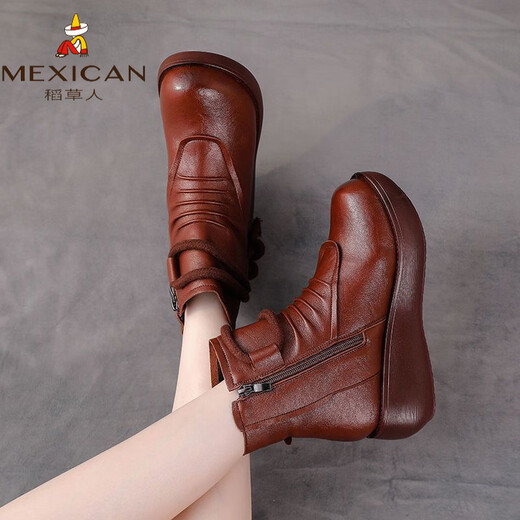 Scarecrow's new Martin boots soft sole warm winter women's shoes cold-proof thick sole fashionable women's shoes platform sole women's shoes autumn and winter brown single lining 41