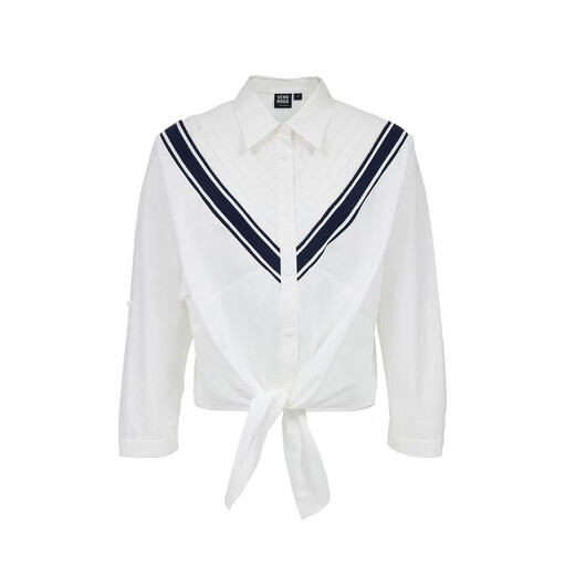 VEROMODA shirt 2026 spring new pure cotton knotted loose striped splicing top simple and fashionable 326131002 bleached color XS
