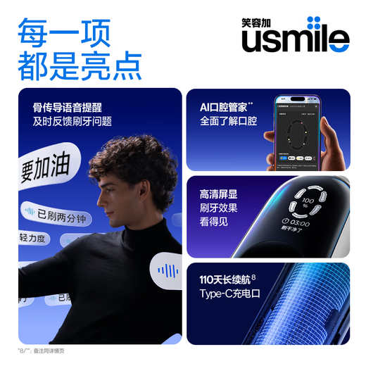 Usmile Smile Plus Smart Electric Toothbrush AI Smart Flagship New Product F20 Iceberry Powder Professional Care Light Luxury Gift Birthday Gift New Year Gift