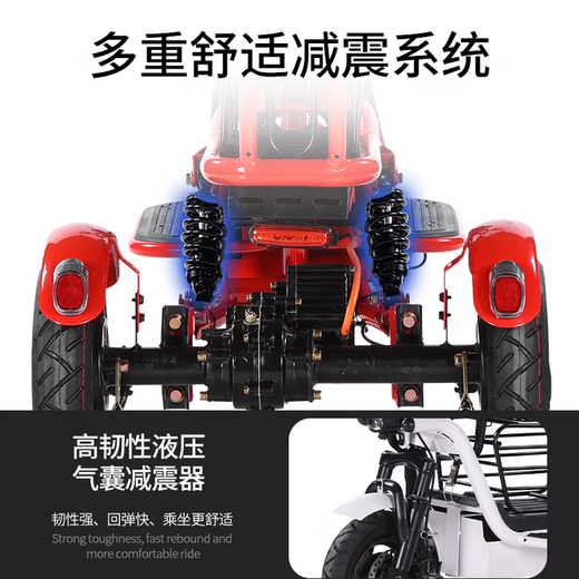 Phoenix Q1 parent-child electric tricycle, household small electric motorcycle, long range, leisure small tricycle, two seats + 650W differential speed + 12A lithium battery + about 30 kilometers