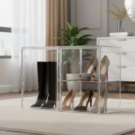Fantasy high-end transparent shoe box drawer folding shoe rack for home door dust-proof long boot storage box acrylic shoe cabinet extra large with magnetic suction upgraded with transparency and thickening plus 1 layer of partitions + can hold 2 pairs