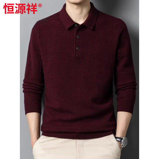 Hengyuanxiang 2026 новый зимний свитер из чистой шерсти утолщенный мужской отворот с длинными рукавами футболка базовый свитер верблюжий L 170 125-140Jin Jin равен 0,5 кг