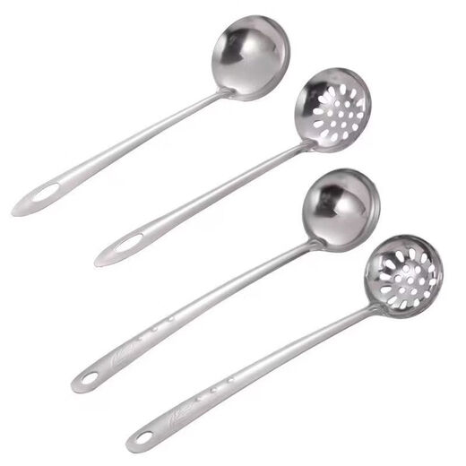 Yusenyi 304 thickened stainless steel soup spoon colander large and small soup and porridge long-handled spoon household kitchen hot pot filter thickened 3046cm soup spoon 1