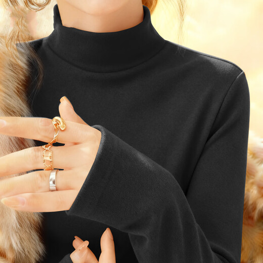 Double-sided German velvet bottoming shirt for women, autumn and winter thickened velvet, small stand-up collar, right shoulder T-shirt, half turtleneck slim top, double-sided German velvet, continuous constant temperature, gray M, recommended 80-100Jin Jin equals 0.5 kg