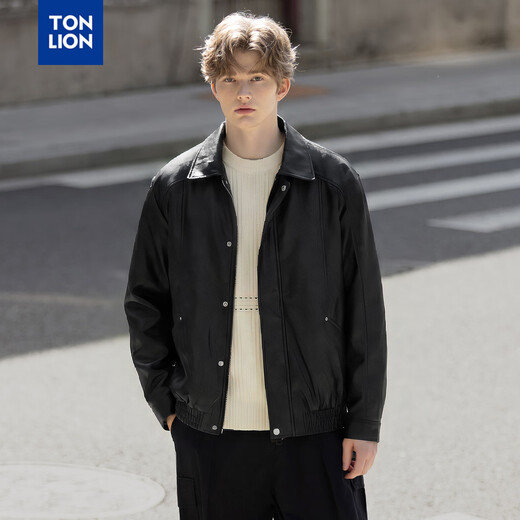 TonLion 2026 Spring New Men's Imitation Leather Jacket Trendy American Brown Loose Black Trendy Cool Versatile Fashion Black S