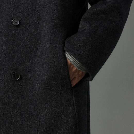 Homlean Korean style woolen coat for men winter thickened mid-length high-end double-breasted coat HK30 matte black XL