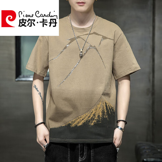Pierre Cardin high-end brand short-sleeved T-shirt men's pure cotton clothes 2025 new summer fashion brand casual T-shirt men's 829 gray 3XL 161-170Jin Jin equals 0.5 kg