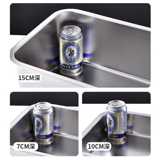 FANCYCHIC304 stainless steel tray right-angle flat chassis rectangular white steel square basin canteen commercial serving tray with lid square box thickened flat bottom square tray 50*35*7cm