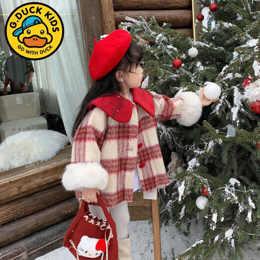 G.duck parent-child clothing, winter mother-daughter clothing, quilted woolen plaid coat, big children's princess style coat, western style battle coat, quilted plaid jacket (the size must be ordered separately) 80 girls (17-22Jin Jin is equal to 0.5 kg)