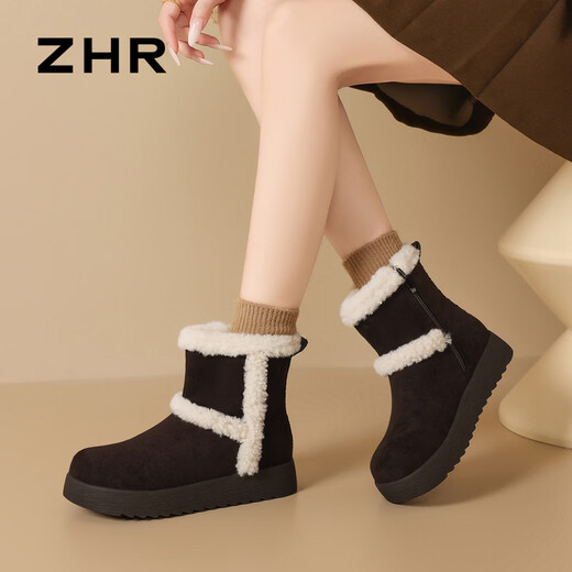 ZHR is the snow boots for women, thickened and velvet warm cotton shoes, women's 2025 winter new versatile furry shoes, coffee color 37