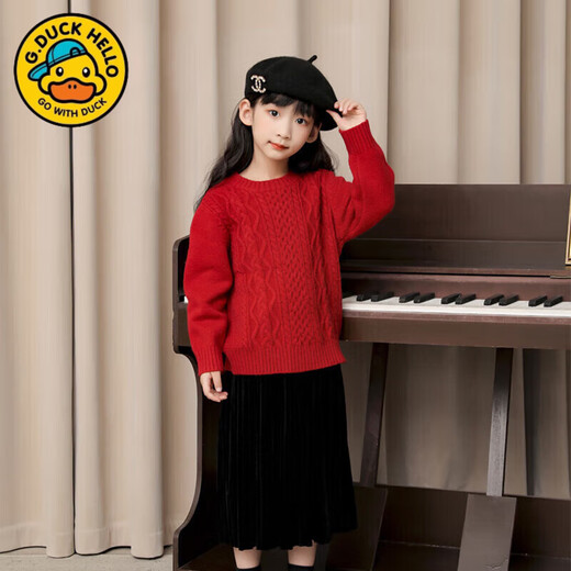 G.duck parent-child outfit for a family of three or four 2025 autumn and winter red sweater Chinese style sweater full family outfit festive wine red parent-child outfit 80 baby (recommended height 75-85cm)