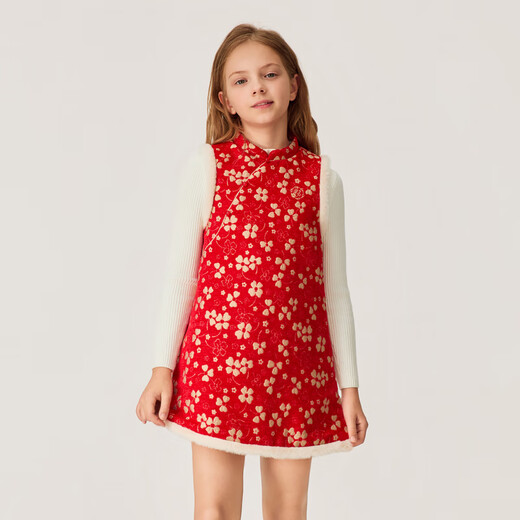 POLOWALK New Year's style girls' sleeveless dress 2026 new Chinese style embroidered dress B61W616B0021 red 120