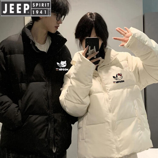 JEEP SPIRIT Autumn and Winter Couple's Cotton Clothes 2026 New Winter American Style Niche Trendy Brand Thickened Down Jacket Men's Black + Women's Black M Men's XL + Women