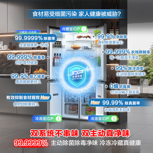 Rongsheng Tangtang 505L cross-door refrigerator dual-system cycle active sterilization ultra-thin embedded first-level energy efficiency frost-free gray BCD-505P60CZMAD national subsidy World Cup BCD-505P60CZMAD gray national subsidy