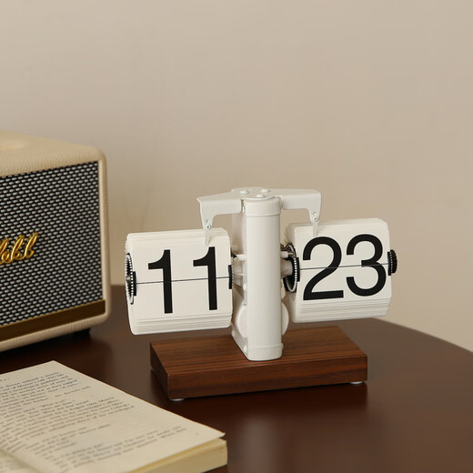 Yuli automatic page-turning clock desktop ornaments retro mechanical watch pendulum table-style technological sense digital electronic clock ornaments matte blue wood base clock