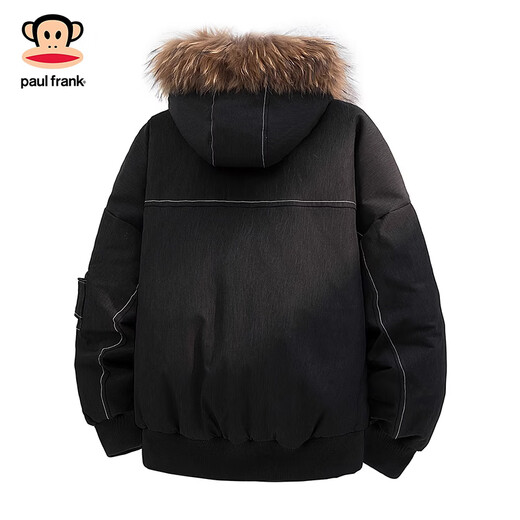 大嘴猴（paul frank）日系复古休闲毛领连帽羽绒服男士2025年冬季新款宽松保暖舒适上衣 黑色 【90%白鸭绒】 2XL 【建议155-180斤】