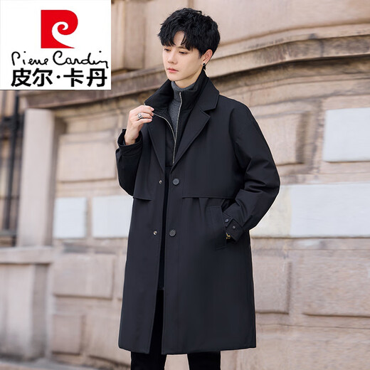 皮尔卡丹（pierre cardin）羽绒服男士中长款冬季白鸭绒2026年新款加厚潮牌高端休闲风衣外套 黑色 L 建议120-140斤