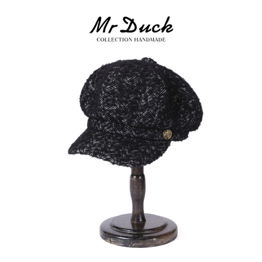 Mr DUCK Dream Weaving Fashionable and Versatile Newsboy Cap Wool Blended French Beret Women's Artistic Painter Hat Shows Small Faces Meaningful Night Black (Newsboy Cap)-MW567101 M (Suitable for 55-56cm head circumference)