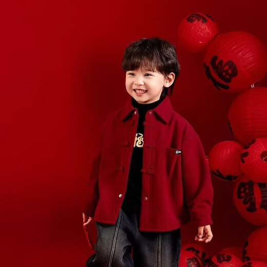 Children's red velvet shirt jacket New Year's clothing winter boys' New Year's clothing baby buckle Chinese style winter clothing red high quality heavyweight 150