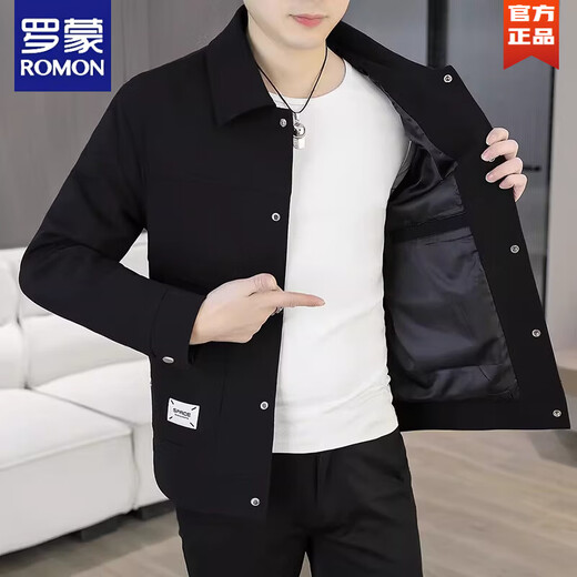 ROMON's new autumn and winter velvet jacket for young men with lapel Korean style slim-fitting high-end short windbreaker jacket black M 90-105Jin Jin is equal to 0.5 kg