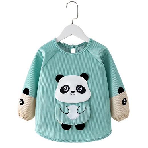 Fat Donglai baby baby smock children's waterproof anti-dirty eating bib apron baby autumn and winter long-sleeved inverted coat for boys and girls dressed backwards winter three-dimensional large pocket blue panda + pink rabbit 90