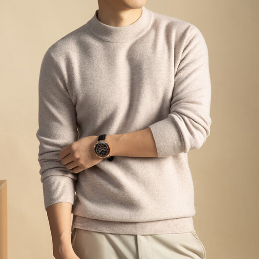 DVW男士羊毛衫秋冬半高领长袖含牦牛绒纯色打底针织老钱风毛衣 高端烟叶棕 M 适合100-120斤	