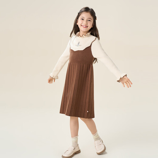 Montagut children's clothing girls' new fashionable fungus edge collar knitted skin-friendly soft and sweet careful machine embroidered classic dress