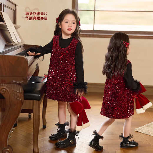 LUSON children's clothing baby rich daughter dress female princess dress 2026 new girl red New Year dress
