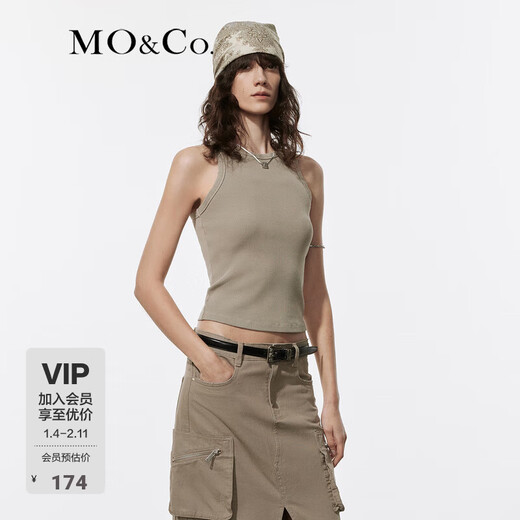 MO&Co.背心5A抗菌洗水脏染修身削肩圆领工字背上衣内搭外穿摩安珂 橄榄绿色 S 160