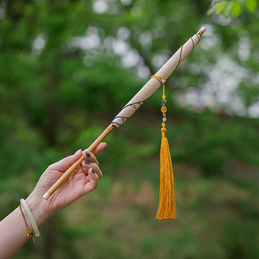 Fantasy ancient style folding bamboo intangible cultural heritage tassel waist fan, rollable banana fan, dance fan, jade bamboo folding fan, portable cattail fan, fan box plus 13 yuan, fan style remarks, intangible cultural heritage handmade fan