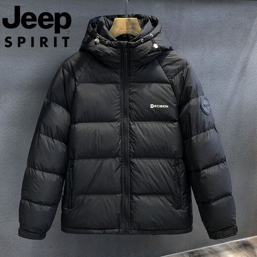JEEP吉普国际品牌2025冬季短款新款连帽鸭绒羽绒服加厚男保暖面包外套 卡其色 M