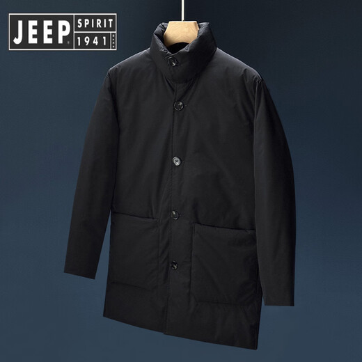 JEEP SPIRIT 90 white duck down simple and fashionable stand-up collar new winter thickened high-end warm mid-length down jacket outer black XL