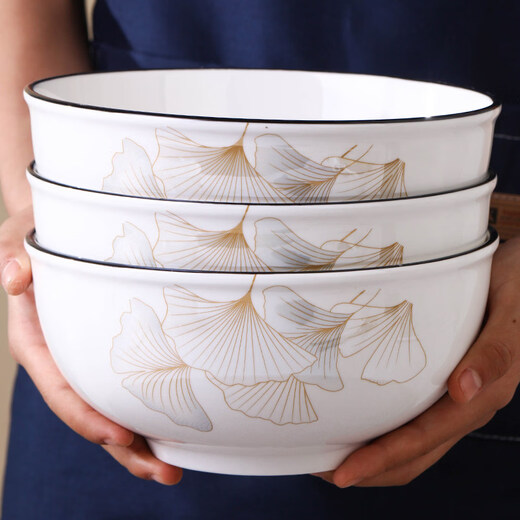 Tuojin Household Large Thickened Soup Bowl 2026 New Ceramic Tableware with Cover Pot Creative Soup Ancient Instant Noodle Bowl Large Spoon 1 8-inch Soup Bowl + 1 Large Spoon Golden Ginkgo