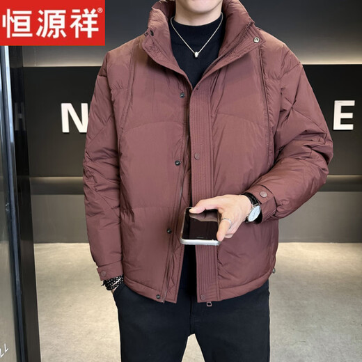 Hengyuanxiang Пуховик мужской зимний 2026 Новая утолщенная куртка с капюшоном Premium Sense Очень холодная короткая куртка большого размера с высоким наполнением Бордовый 4XL
