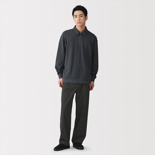 MUJI Men's Easy-drying Lightweight Pleated Wide Pants Men's Long Pants 26 Spring Men's Wear AE10XA6S Black L (175/88A)