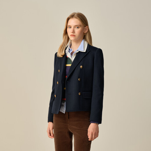 ELAND衣恋西装女时尚双排扣休闲通勤外套新款 深藏青色(03)D/NAVY M /165