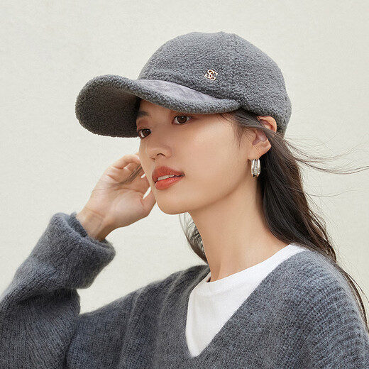 Siggi baseball cap for women in autumn and winter, face-showing small imitation sherpa, fashionable and versatile peaked cap, thickened warm cotton hat, black 57-59cm