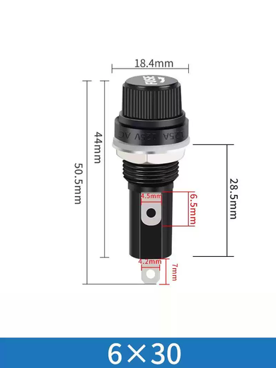FUSE fuse holder fuse tube holder fuse base 5*20mm6x30mm black knob glass tube 250V 5*20mm screw cap one with 30A fuse
